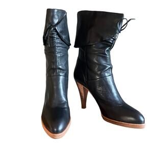 Vintage NWOT 70s Bare Traps Black Leather Foldover Boots Size 8